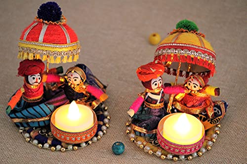 Recycled Material Rajasthani Raja Rani Puppet/Dolls Decorative Tealight Candle Holder (Pack of 2) Mangal Fashions | Indian Home Decor and Craft