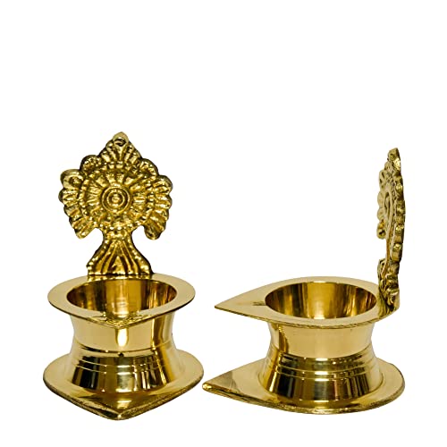 Set of 1 Pair - Pure Brass Shanku Chakra Kamakshi Diya, 3 inches (200 g) Mangal Fashions | Indian Home Decor and Craft