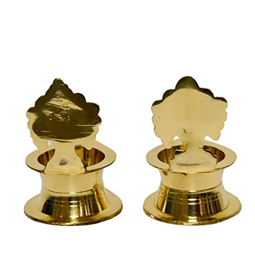 Set of 1 Pair - Pure Brass Shanku Chakra Kamakshi Diya, 3 inches (200 g) Mangal Fashions | Indian Home Decor and Craft