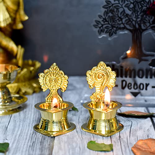 Set of 1 Pair - Pure Brass Shanku Chakra Kamakshi Diya, 3 inches (200 g) Mangal Fashions | Indian Home Decor and Craft