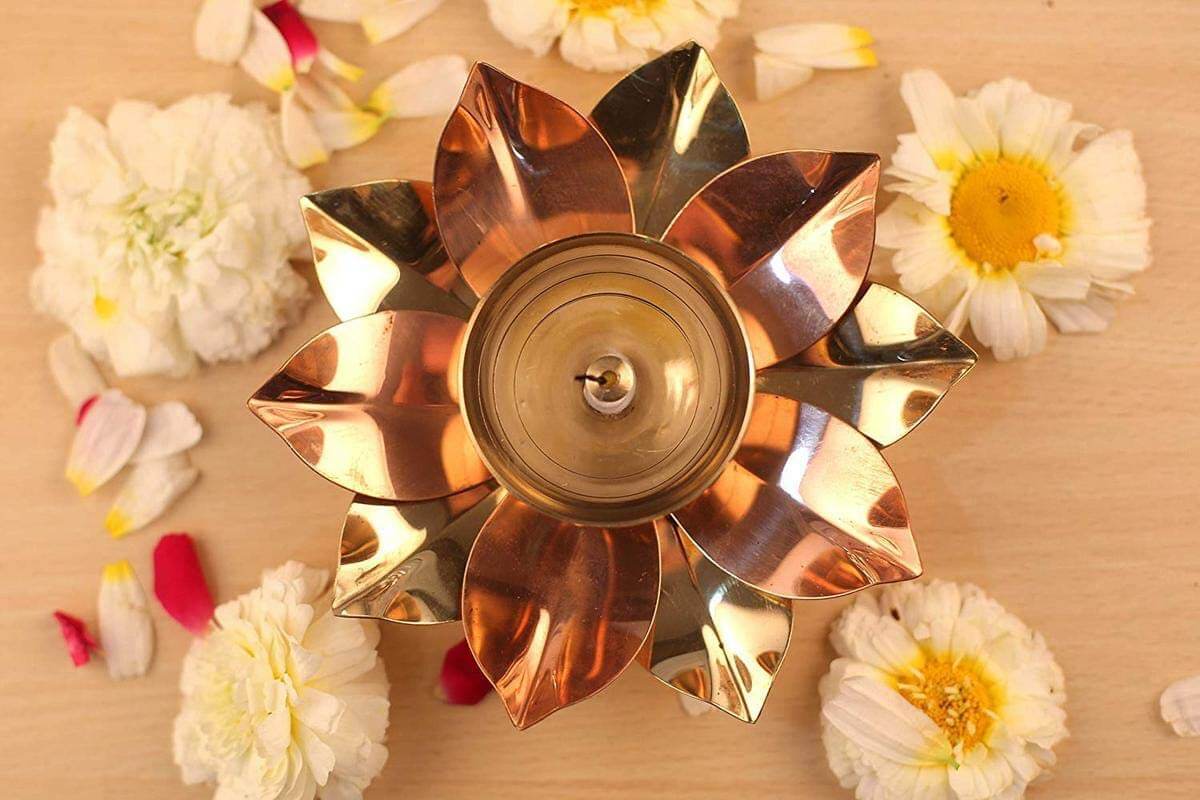 Set of 12 Brass Diya for Puja - Diyas Lamp Lotus Shape - Deepak for Pooja, Return Gifts (3 X 3 X 1.5 Inch) Mangal Fashions | Indian Home Decor and Craft