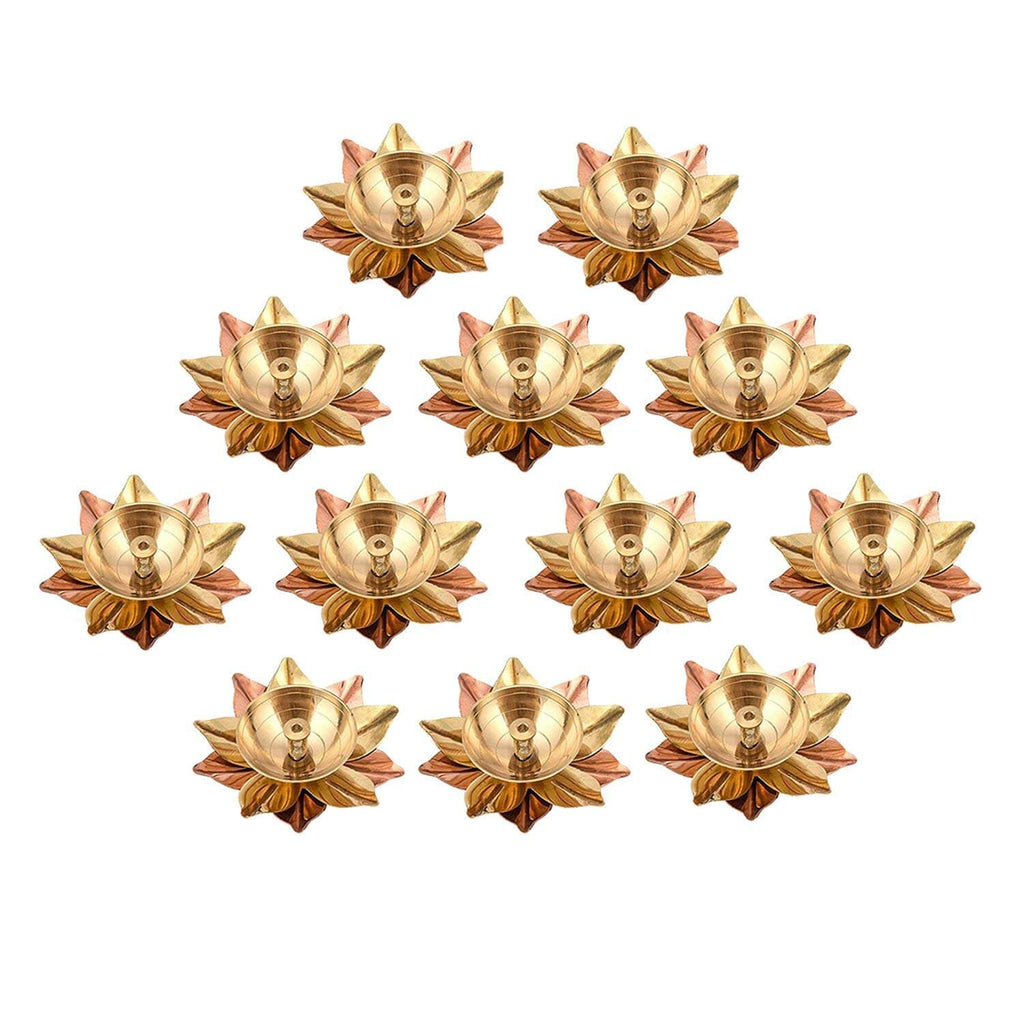 Set of 12 Brass Diya for Puja - Diyas Lamp Lotus Shape - Deepak for Pooja, Return Gifts (3 X 3 X 1.5 Inch) Mangal Fashions | Indian Home Decor and Craft