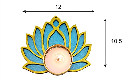 Set of 12 Golden Lotus Wooden Cutout | Rose Pink (6) Ocean Blue (6) | DIY Decoration Kit for Diwali, Dashera, Rangoli, Pooja, Wedding | Return Gift Mangal Fashions | Indian Home Decor and Craft