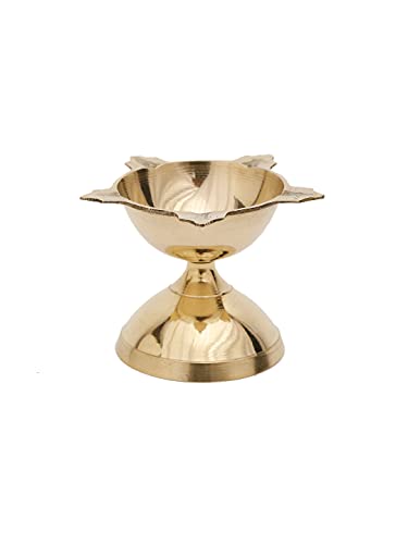 (Set of 2) 5 Face Brass Deepak Oil Lamp (6 cm Height, Gold) Mangal Fashions | Indian Home Decor and Craft