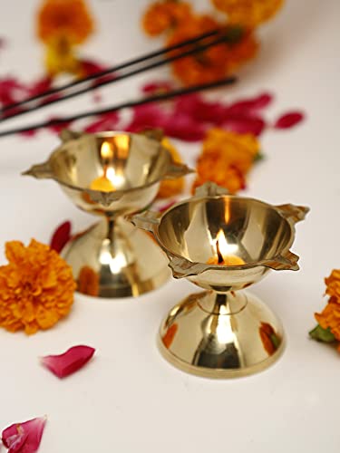 (Set of 2) 5 Face Brass Deepak Oil Lamp (6 cm Height, Gold) Mangal Fashions | Indian Home Decor and Craft
