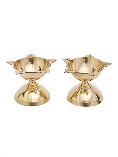 (Set of 2) 5 Face Brass Deepak Oil Lamp (6 cm Height, Gold) Mangal Fashions | Indian Home Decor and Craft