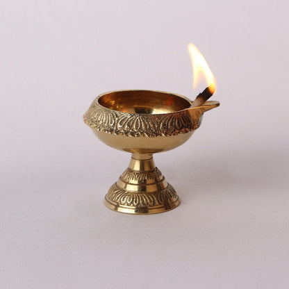 (Set of 2) Brass Diwali Kuber Deepak On Stand (Diya Oil Lamp) For Puja Mangal Fashions | Indian Home Decor and Craft