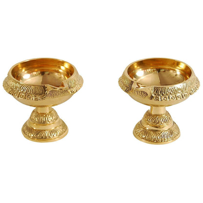 (Set of 2) Brass Diwali Kuber Deepak On Stand (Diya Oil Lamp) For Puja Mangal Fashions | Indian Home Decor and Craft