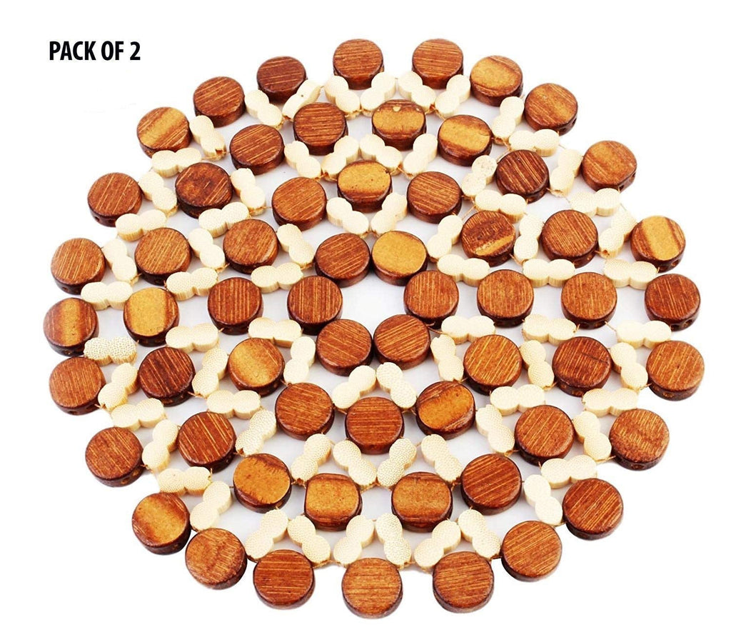 Set of 2 - Round 8 Inch - Kitchen Bamboo Pan Pot Holder Heat Insulation Pad Mangal Fashions | Indian Home Decor and Craft
