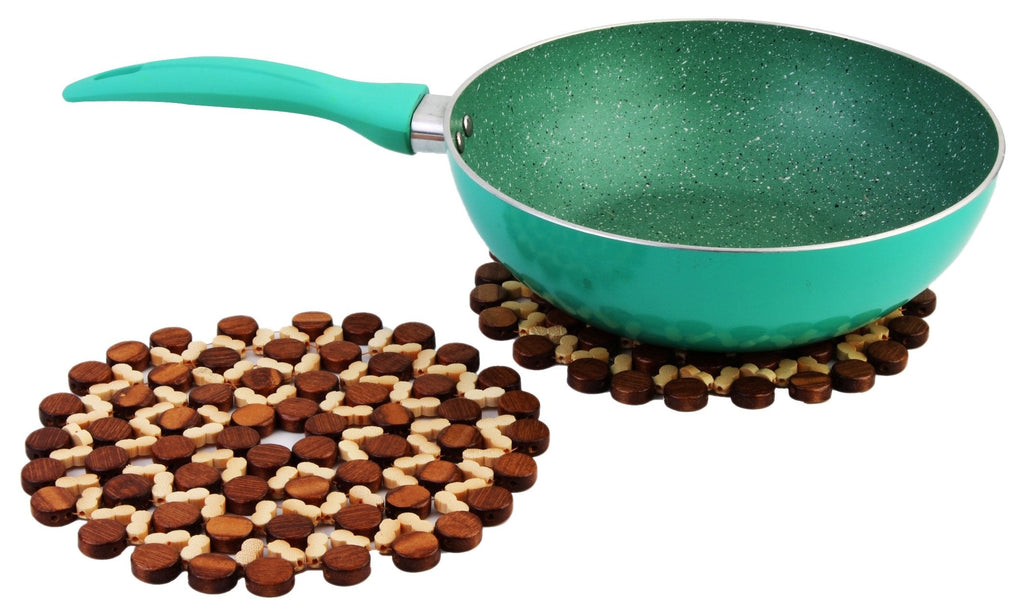 Set of 2 - Round 8 Inch - Kitchen Bamboo Pan Pot Holder Heat Insulation Pad Mangal Fashions | Indian Home Decor and Craft