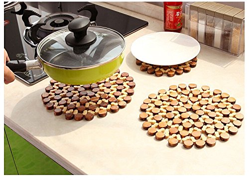 Set of 2 - Round 8 Inch - Kitchen Bamboo Pan Pot Holder Heat Insulation Pad Mangal Fashions | Indian Home Decor and Craft