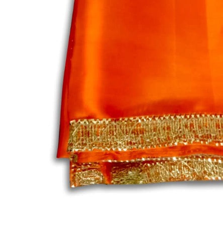 Set of 2 - Satin Pooja Cloth (39 x 39 Inches) for Home, Mandir || Backdrop Cloth for Decoration (Orange + Green) Mangal Fashions | Indian Home Decor and Craft