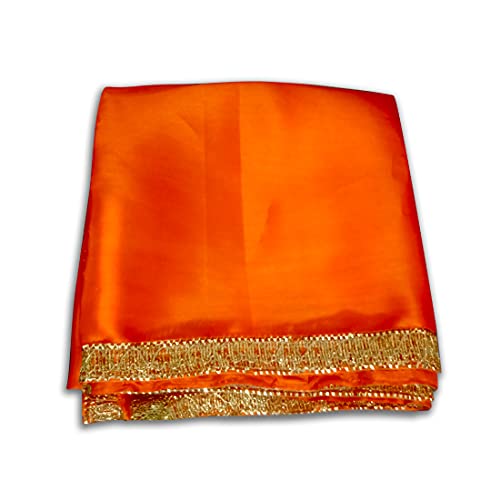 Set of 2 - Satin Pooja Cloth (39 x 39 Inches) for Home, Mandir || Backdrop Cloth for Decoration (Orange + Green) Mangal Fashions | Indian Home Decor and Craft