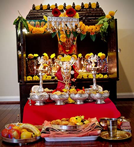 Set of 2 - Satin Pooja Cloth (39 x 39 Inches) for Home, Mandir || Backdrop Cloth for Decoration (Orange + Red) Mangal Fashions | Indian Home Decor and Craft