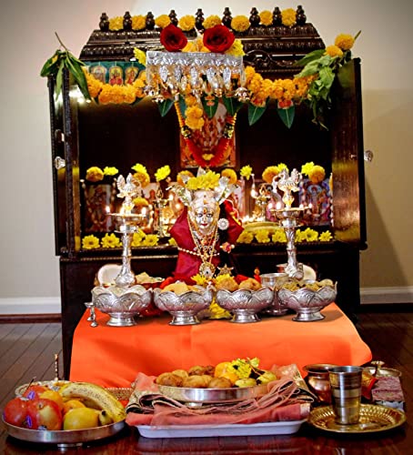 Set of 2 - Satin Pooja Cloth (39 x 39 Inches) for Home, Mandir || Backdrop Cloth for Decoration (Orange + Red) Mangal Fashions | Indian Home Decor and Craft