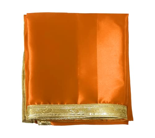 Set of 2 - Satin Pooja Cloth (39 x 39 Inches) for Home, Mandir || Backdrop Cloth for Decoration (Orange + Yellow) Mangal Fashions | Indian Home Decor and Craft