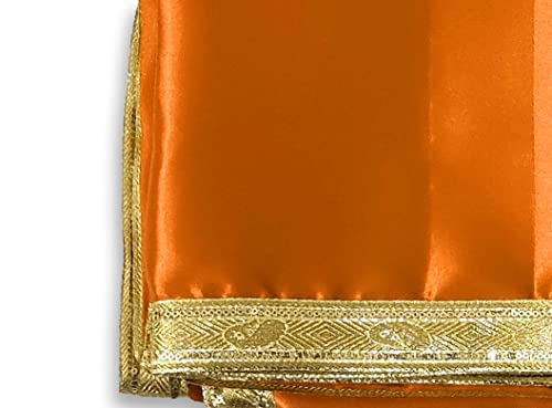Set of 2 - Satin Pooja Cloth (39 x 39 Inches) for Home, Mandir || Backdrop Cloth for Decoration (Orange + Yellow) Mangal Fashions | Indian Home Decor and Craft