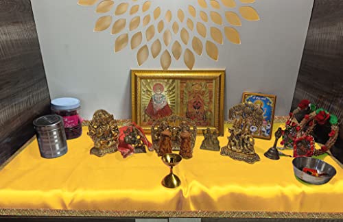 Set of 2 - Satin Pooja Cloth (39 x 39 Inches) for Home, Mandir || Backdrop Cloth for Decoration (Orange + Yellow) Mangal Fashions | Indian Home Decor and Craft