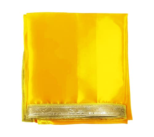 Set of 2 - Satin Pooja Cloth (39 x 39 Inches) for Home, Mandir || Backdrop Cloth for Decoration (Orange + Yellow) Mangal Fashions | Indian Home Decor and Craft