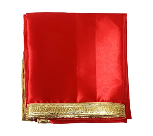 Set of 2 - Satin Pooja Cloth (39 x 39 Inches) for Home, Mandir || Backdrop Cloth for Decoration (Red + Yellow) Mangal Fashions | Indian Home Decor and Craft