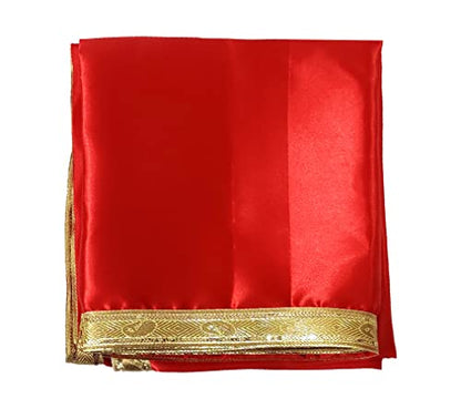Set of 2 - Satin Pooja Cloth (39 x 39 Inches) for Home, Mandir || Backdrop Cloth for Decoration (Red + Yellow) Mangal Fashions | Indian Home Decor and Craft