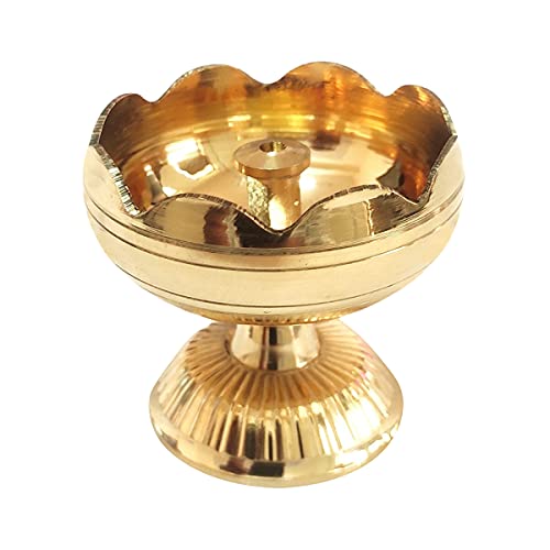 (Set of 2) - Solid Brass Flower Design Diya Deepak Pooja Oil lamp (5 cm Height) Mangal Fashions | Indian Home Decor and Craft