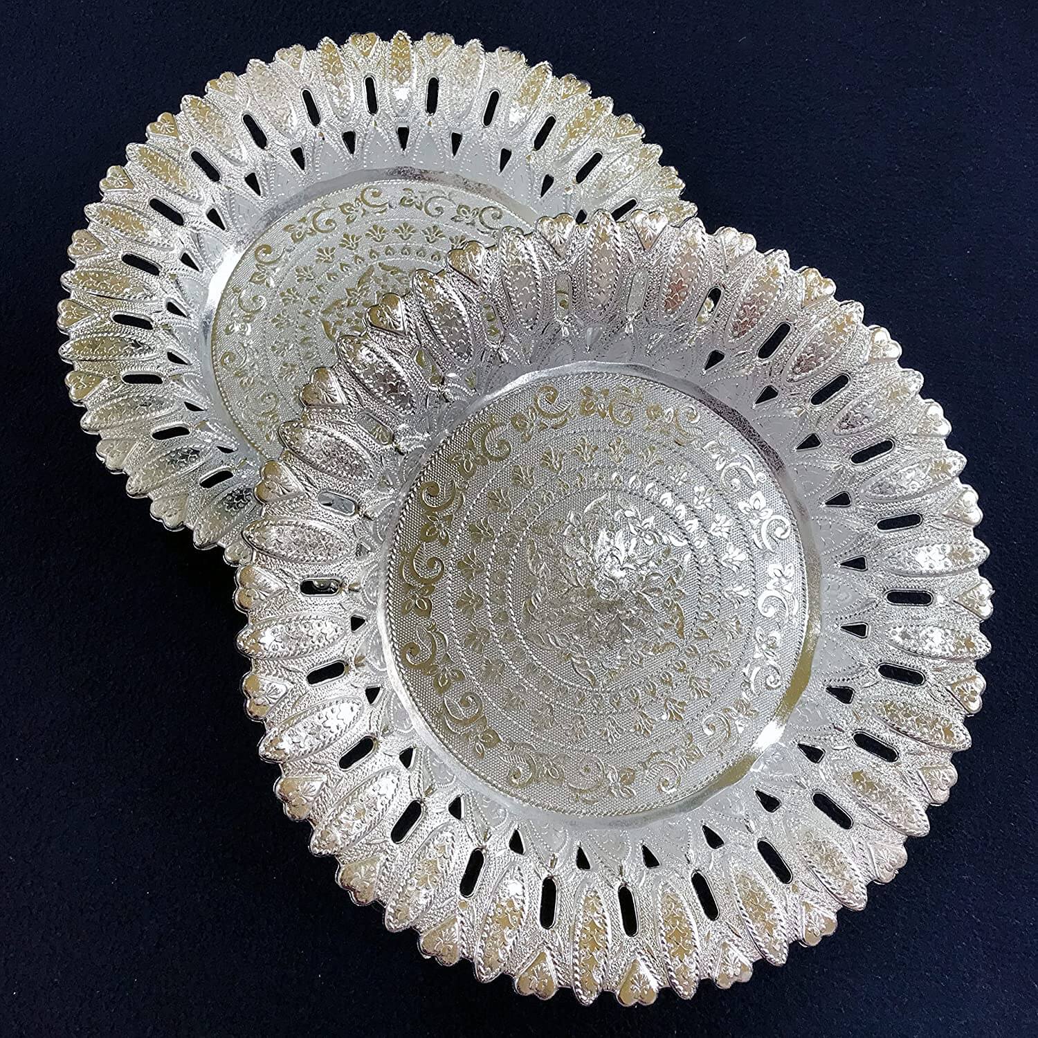 Set of 3 - 11 Inch (28 cm) Round Decorative Plastic Silver Finish Serving Tray for Mukhwas, Dry Fruit, Platters for Home Decoration, Return and Festive Gifts Mangal Fashions | Indian Home Decor and Craft