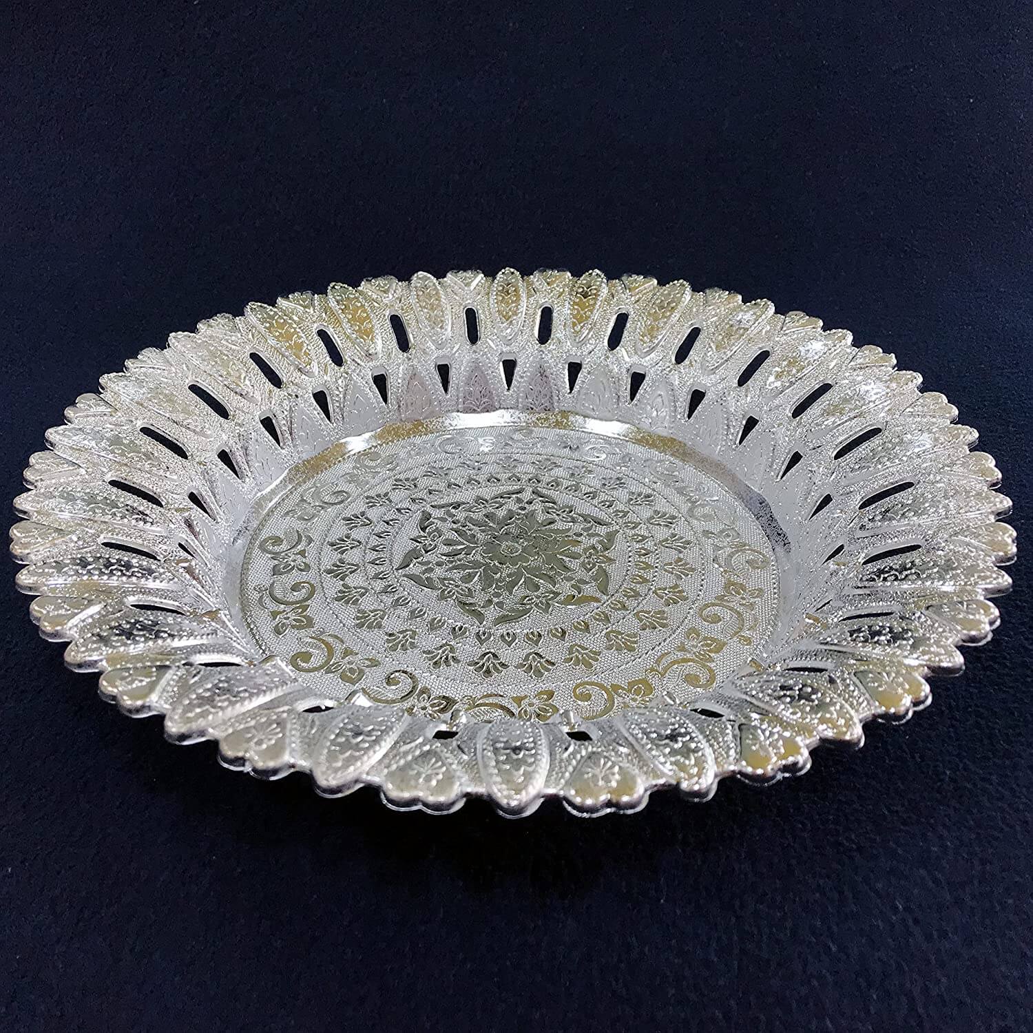 Set of 3 - 11 Inch (28 cm) Round Decorative Plastic Silver Finish Serving Tray for Mukhwas, Dry Fruit, Platters for Home Decoration, Return and Festive Gifts Mangal Fashions | Indian Home Decor and Craft