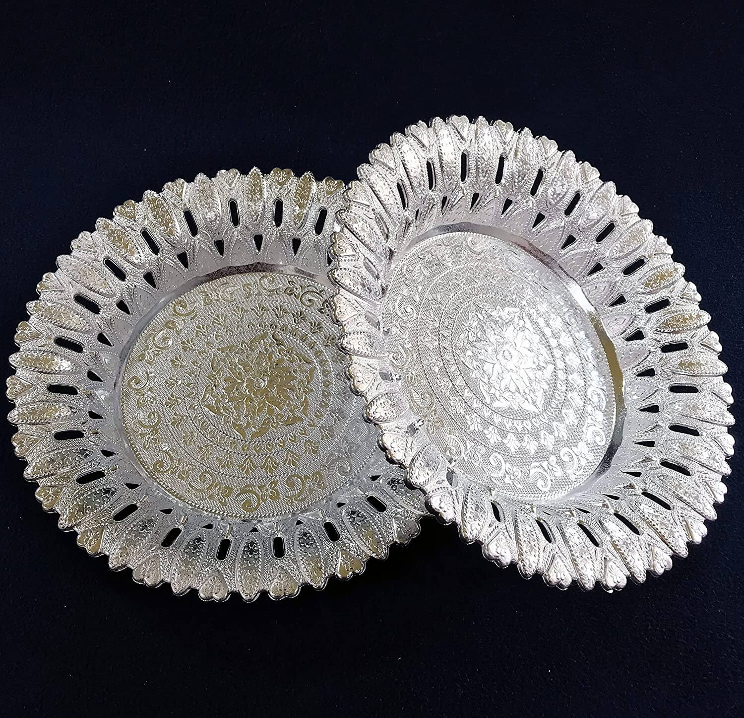 Set of 3 - 11 Inch (28 cm) Round Decorative Plastic Silver Finish Serving Tray for Mukhwas, Dry Fruit, Platters for Home Decoration, Return and Festive Gifts Mangal Fashions | Indian Home Decor and Craft