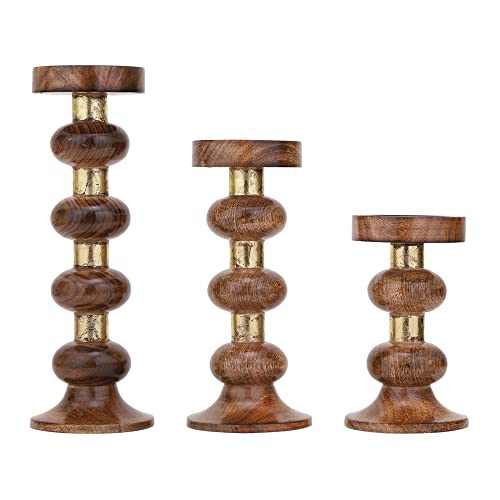 Set of 3 (12', 10' 7.5' Inch) Decorative Wooden Handcrafted Candle Stand – Mango Wood Medium Polish Finish Mangal Fashions | Indian Home Decor and Craft