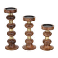 Set of 3 (12', 10' 7.5' Inch) Decorative Wooden Handcrafted Candle Stand – Mango Wood Medium Polish Finish Mangal Fashions | Indian Home Decor and Craft