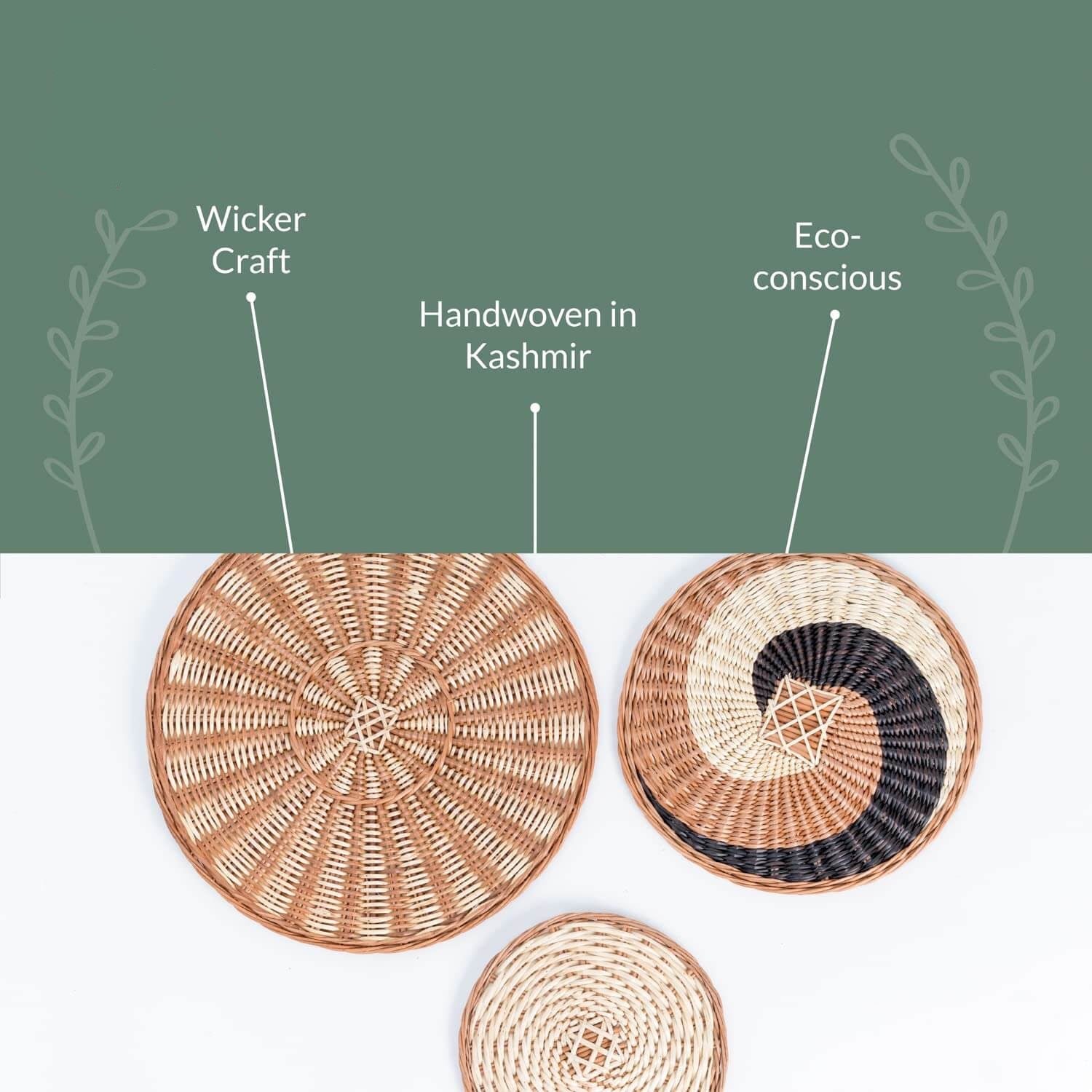 Set of 3 (9, 12 & 15 Inch) Handmade Kashmiri Willow Wicker Wall Hanging Decor For Living Room, Bedroom & Home Decoration Mangal Fashions | Indian Home Decor and Craft