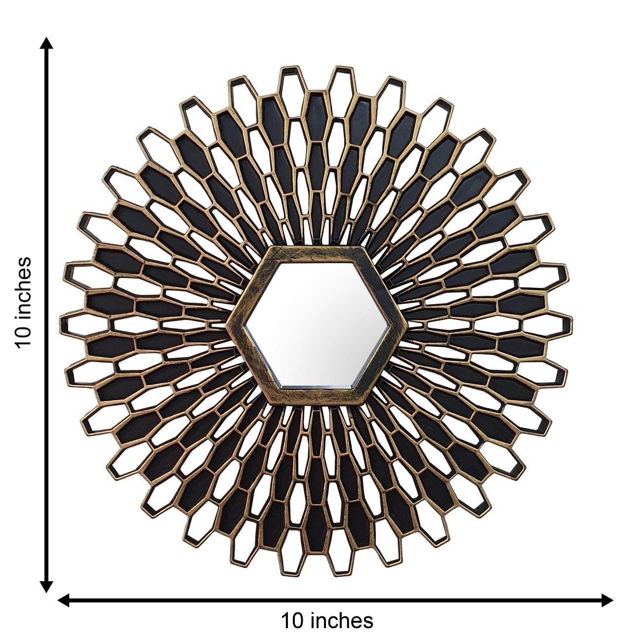 Set of 3 - Decorative Wall Mirror for Living Room Round Gold & Black (10 x 10 Inch) Mangal Fashions | Indian Home Decor and Craft