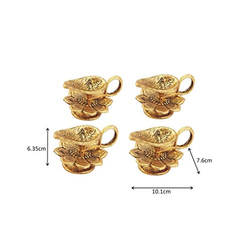 Set of 4 Pieces - Chirag Diya Metal Antique Gold Plated (4 X 3 X 2.5 Inch) Mangal Fashions | Indian Home Decor and Craft