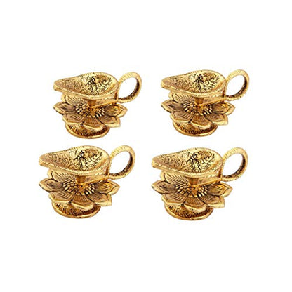 Set of 4 Pieces - Chirag Diya Metal Antique Gold Plated (4 X 3 X 2.5 Inch) Mangal Fashions | Indian Home Decor and Craft