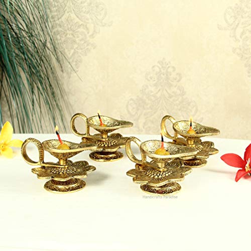 Set of 4 Pieces - Chirag Diya Metal Antique Gold Plated (4 X 3 X 2.5 Inch) Mangal Fashions | Indian Home Decor and Craft
