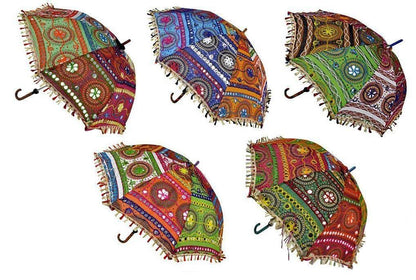 Set of 5 - Sun Protection Rajasthani Embroidery Umbrella Handicraft (Cotton Fabric) Mangal Fashions | Indian Home Decor and Craft