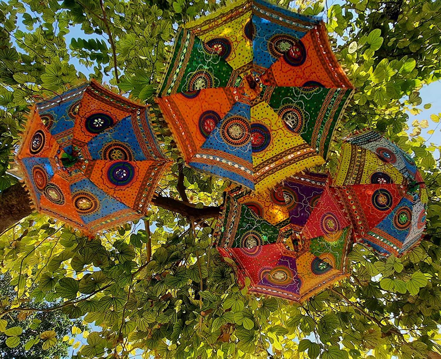 Set of 5 - Sun Protection Rajasthani Embroidery Umbrella Handicraft (Cotton Fabric) Mangal Fashions | Indian Home Decor and Craft