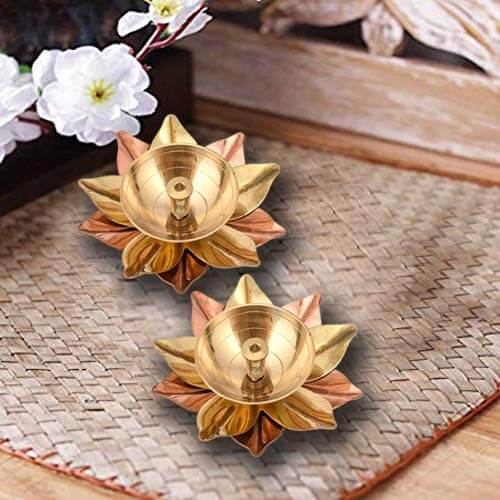 Set of 8 - Brass Small Lotus Shape Kamal Diya Oil Lamp for Home Temple Puja Articles Decor Gifts Mangal Fashions | Indian Home Decor and Craft