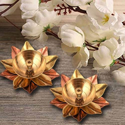 Set of 8 - Brass Small Lotus Shape Kamal Diya Oil Lamp for Home Temple Puja Articles Decor Gifts Mangal Fashions | Indian Home Decor and Craft