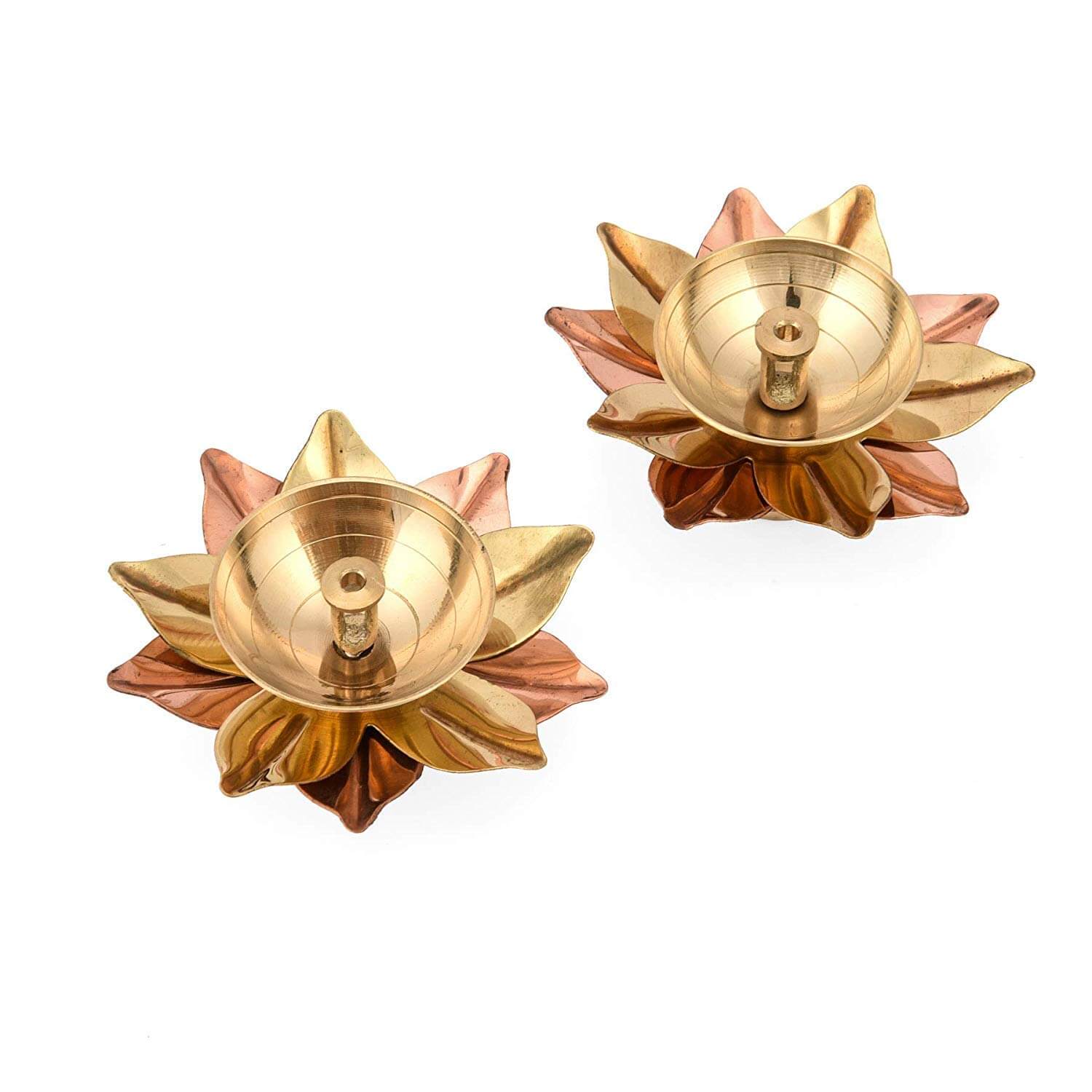 Set of 8 - Brass Small Lotus Shape Kamal Diya Oil Lamp for Home Temple Puja Articles Decor Gifts Mangal Fashions | Indian Home Decor and Craft