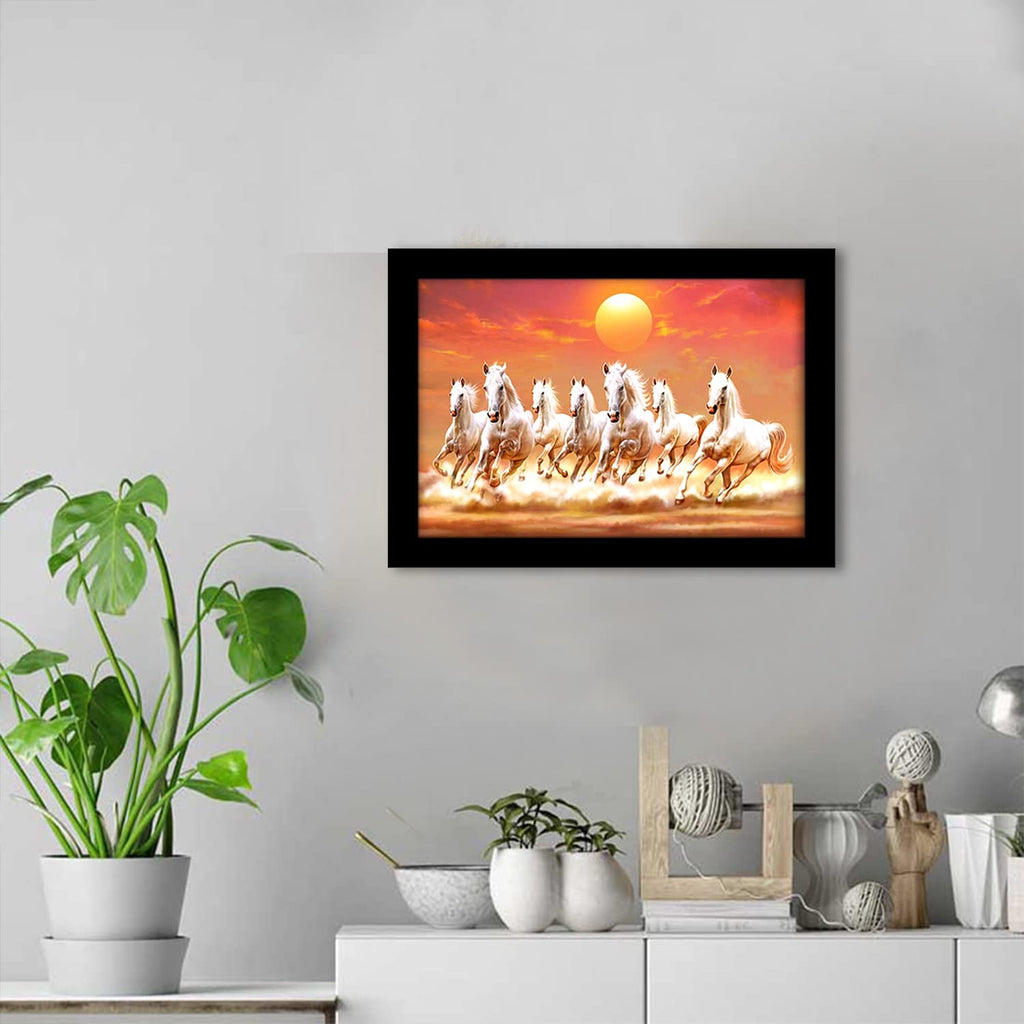 Seven Horses Running Lucky Vastu Art Framed Painting (12 Inch x 18 Inch) multicolor Mangal Fashions | Indian Home Decor and Craft
