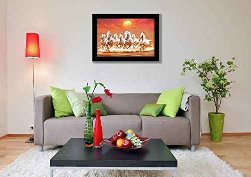 Seven Horses Running Lucky Vastu Art Framed Painting (12 Inch x 18 Inch) multicolor Mangal Fashions | Indian Home Decor and Craft