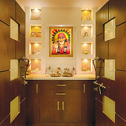 Shirdi Sai Baba Aluminum Plated Wood Photo Frame (35 x 25 x 1 cm, Multicolour) Mangal Fashions | Indian Home Decor and Craft