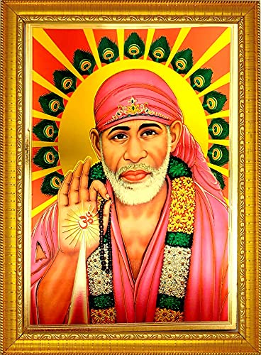 Shirdi Sai Baba Aluminum Plated Wood Photo Frame (35 x 25 x 1 cm, Multicolour) Mangal Fashions | Indian Home Decor and Craft