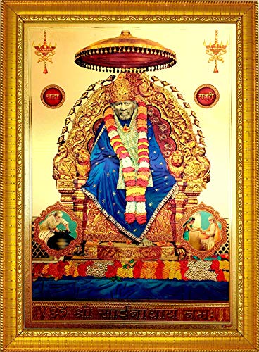 Shirdi Sai Baba Aluminum Plated Wood Photo Frame (35 x 25 x 1 cm, Multicolour) Mangal Fashions | Indian Home Decor and Craft