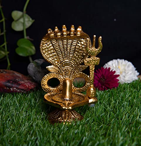 Shivling with Sheshnag (5 Headed Snake) and Trishul Statue Figurines for Home Decor / Car Decor Sculpture (4.5 Inch) Mangal Fashions | Indian Home Decor and Craft
