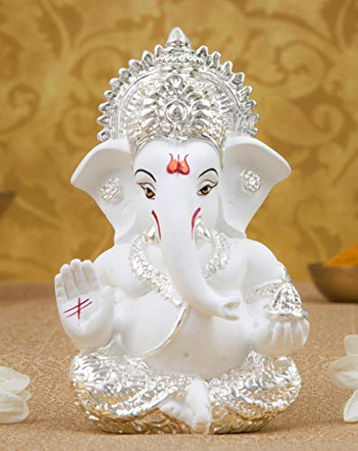 Silver Plated Lord Ganesha Idol for Car Dashboard (Size: 3.5 x 2 inch) Mangal Fashions | Indian Home Decor and Craft