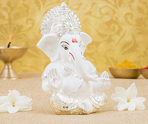 Silver Plated Lord Ganesha Idol for Car Dashboard (Size: 3.5 x 2 inch) Mangal Fashions | Indian Home Decor and Craft
