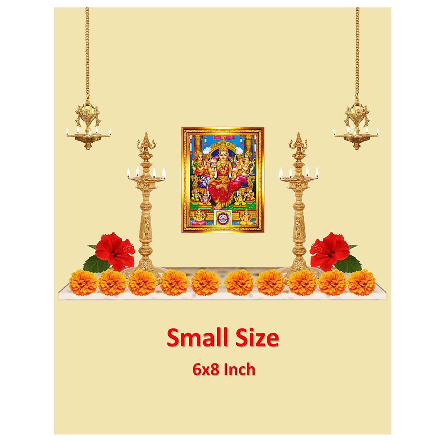 Sri Raja Rajeshwari Devi Lalita Tripura Sundari Amman Photo Frame (Golden Color, Small Size 6x8 Inch) Mangal Fashions | Indian Home Decor and Craft